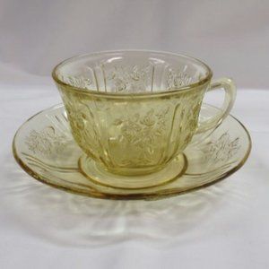 Federal Depression Glass Amber Sharon, aka Cabbage Rose, Cup and Saucer
